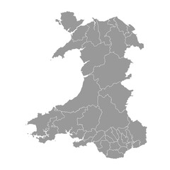 Wales grey map with districts. Vector illustration.