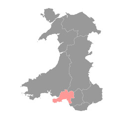 West Glamorgan county, Wales. Vector illustration.