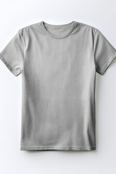 A gray t-shirt on a white background. Generative AI. Tshirt mockup, copy space.