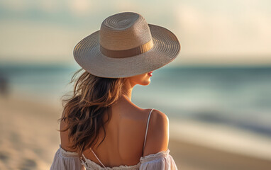 Fototapeta na wymiar Young beautiful woman on the seashore. Beach.