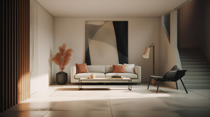 Stylish Exterior with an Abstract Mockup Frame Poster, Modern interior design, 3D render, 3D illustration