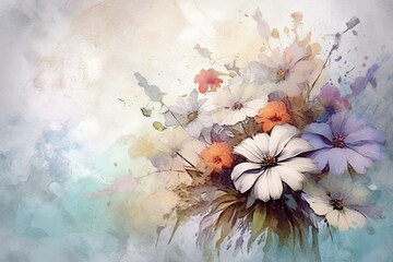 Flowers drawn in pastel colors, beautiful floral bouquet. Generative AI
