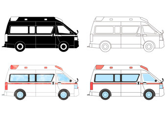 右向き救急車のイラストセット