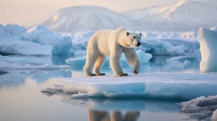 Fototapeta na wymiar a polar bear standing on an iceberg in the arctic. generative ai