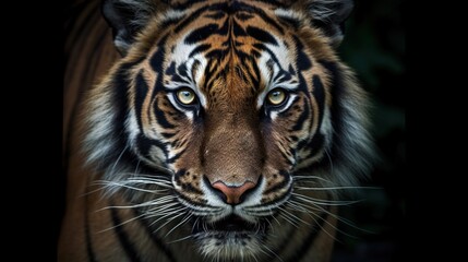 Fototapeta na wymiar a close up of a tiger's face on a black background. generative ai