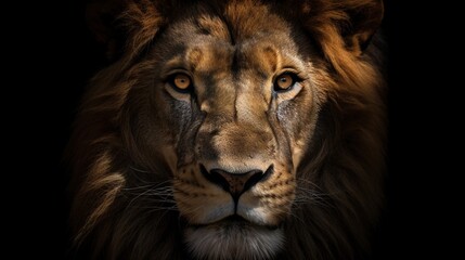 Fototapeta na wymiar a close up of a lion's face on a black background. generative ai