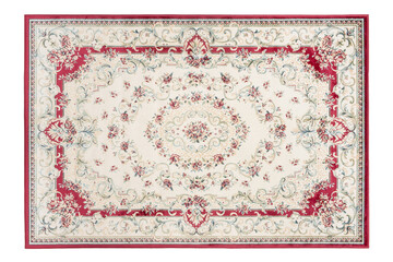Carpet with flowers on a white background. Carpet with floral pattern, flat lay.