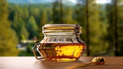 Fresh honey in a jar. Generative AI