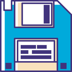a vector icon design in the form of a blue and beige floppy disk to give a simple and minimalist impression, this design has the theme of hardware technology
