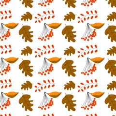 seamless pattern with rowan and oak leaves