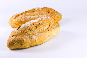 Multigrain bread. Multigrain loaf. Fresh fragrant bread Isolated on white background. Collection of baked bread