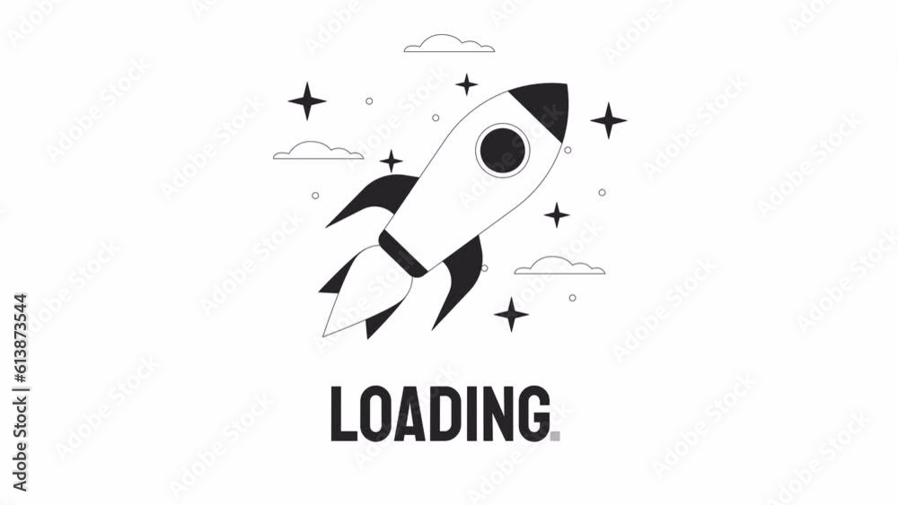 Poster ship in space bw loader animation. shuttle in orbit. rocket flying. flash message 4k video footage. 