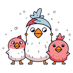 three birds cartoon vector art simple colour shape