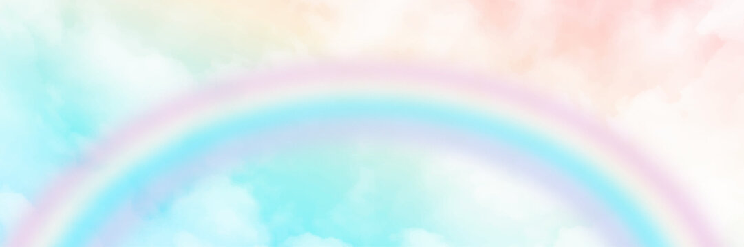 Cloudy pastel sky abstract background with rainbow effect. 