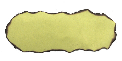 light yellow color paper burn for text message on transparent background