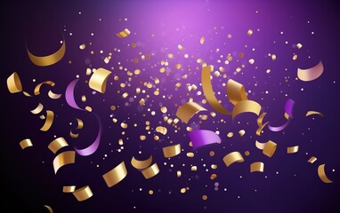 Obraz na płótnie Canvas Gold and violet confetti on a violet background. AI, Generative AI