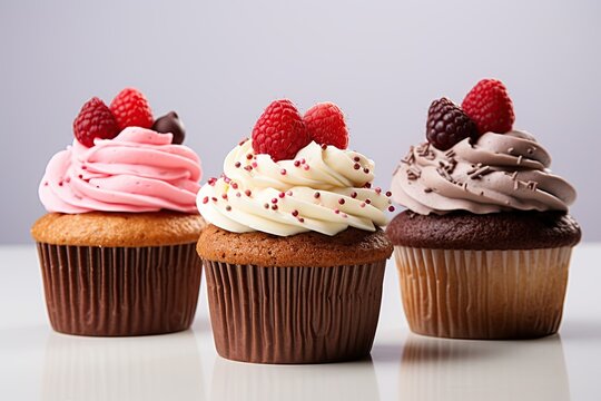 Cupcakes with raspberries. Generative Ai image