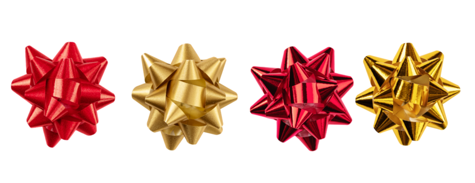 Set of red and golden bows isolated on transparent background. Paper tied bow for design.
