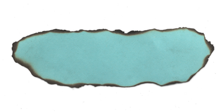 light blue color paper burn for text message on transparent background