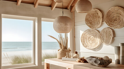 Relaxing Summer Beach House Interior with Ocean View
