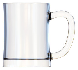 3d illustration of a transparent mug glass isolated. Front view.