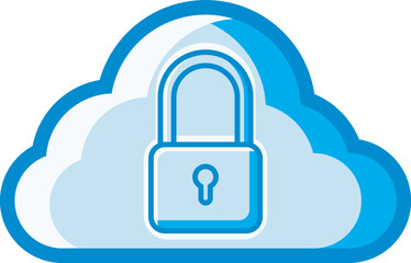The cloud icon with a blue and white padlock represents data security in the cloud. This design can be used as a decorative illustration with a cloud computing theme
