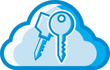 The cloud icon with a blue and white key shape, represents data security in the cloud. This design can be used as a decorative illustration with a cloud computing theme