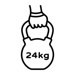 improving grip strength vector outline icon design, Healthy lifestyle symbol, Calisthenics sign, Circuit training equipment stock illustration, Human Hand holding Kettlebell concept