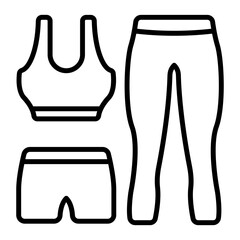 Athlete girl outfit vector outline icon design, Healthy lifestyle symbol, Calisthenics sign, Circuit training equipment stock illustration, Ladies Gym wear concept