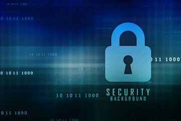 Digital Padlock on abstract technology background, Technology security concept. Modern safety digital background. Protection system, Cyber Security and safety information, personal data concept