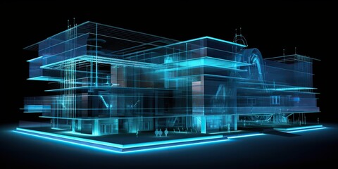 AI Generated. AI Generative. 3d render architecture building in wire style. Future style city. Graphic Art