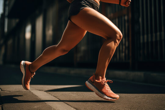 legs of a running girl, concept of sport and healthy lifestyle. generative ai