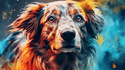 Abstract portrait of an dog with colorful paint. Generative AI