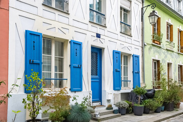 Paris, colorful houses rue Cremieux, typical street in the 12e arrondissement
 - obrazy, fototapety, plakaty