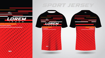 red black shirt soccer football sport jersey template design mockup