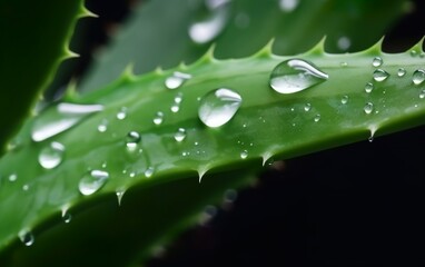 Water drops on a aloe leaf. AI, Generative AI