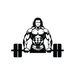 vector illustration of body building man lifting weights black white color