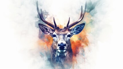 Abstract portrait of an deer with colorful paint. Generative AI