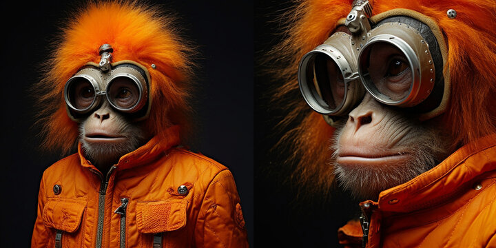 Zwei Affen in Fashion mit orangenen Haaren gestylt in Anzug Nahaufnahme, ai generativ