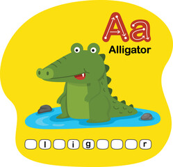 Illustration Isolated Animal Alphabet Letter A-Alligator