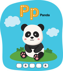 Illustration Isolated Animal Alphabet Letter P- Panda