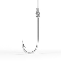Fishing hook isolated on white background. Fishhook. Empty. 3d illustration.