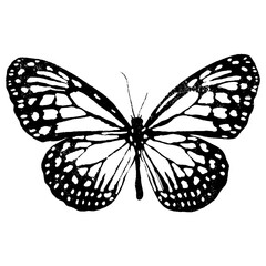 Lino cut butterfly silhouette. Hand made stamp for printing. Vector illustration isolated on white background