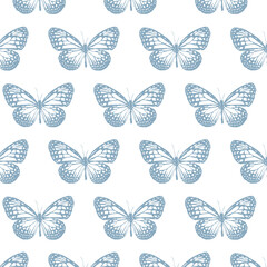 Obraz na płótnie Canvas Hand drawn butterflies seamless pattern. Retro vintage style. Vector illustration.