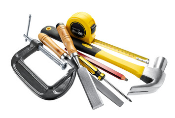 Various type of carpentry tools in group