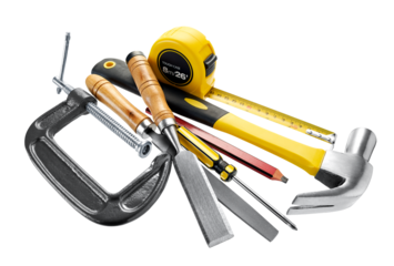 Various type of carpentry tools in group
