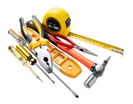 Group of electrician tools isolated