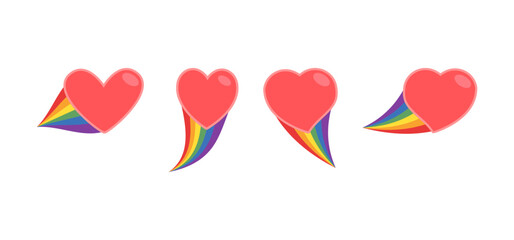 Heart icon with rainbow flag comet. Love diversity, pride month symbol.