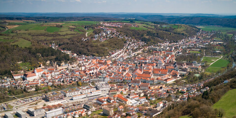 Fototapeta na wymiar Aerial view around the old town of the city Eichstätt on an early spring day 