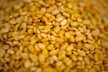 The pile of Gram pulses, Split Chickpeas, and Lentil Pulses.